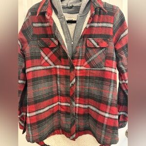 Ci Sono Red, Black and Gray Plaid Jacket with Hood